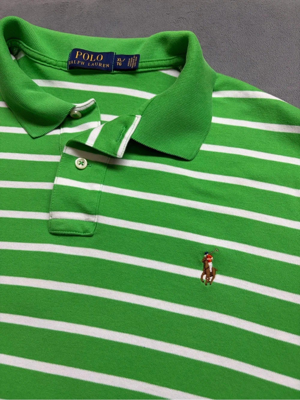 Polo Ralph Lauren Polo Shirt Mens XL Green White Striped Multicolor Pony Logo